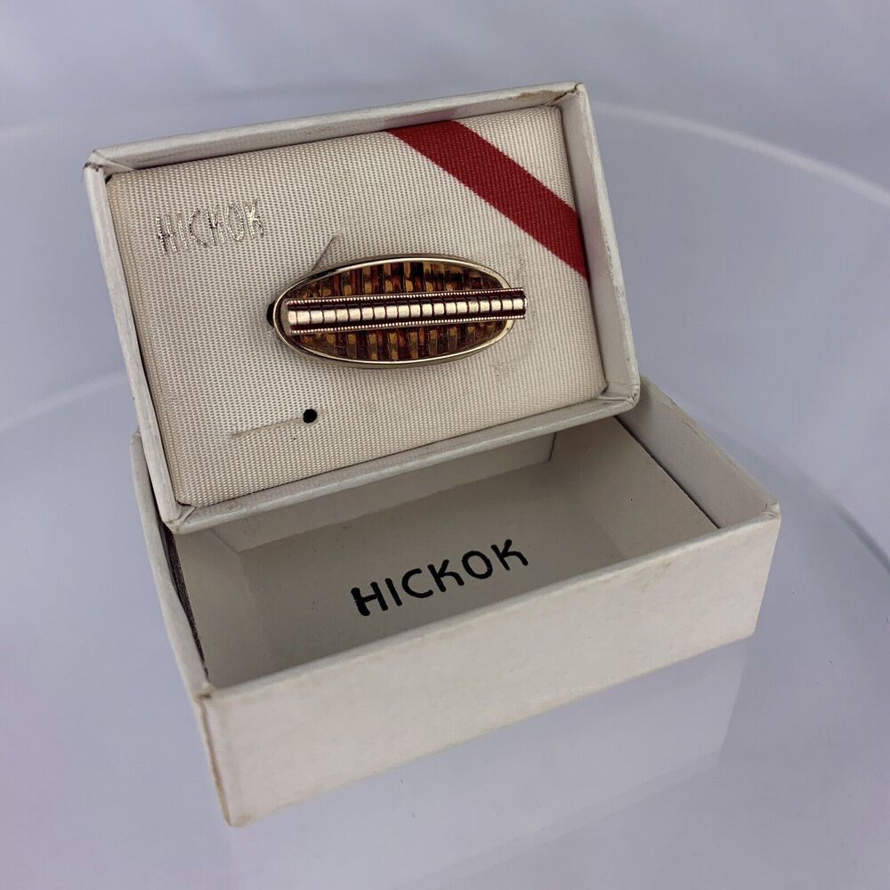 Modernist Optic Bar 14k Gold Plated Tie Clip Bar Hickok Illusion Box Vintage